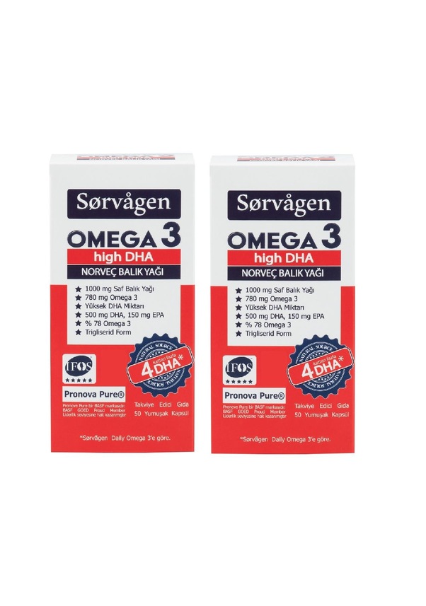 Sorvagen Omega 3 High DHA Saf Norveç Balık Yağı, 50 Kapsül, 1000