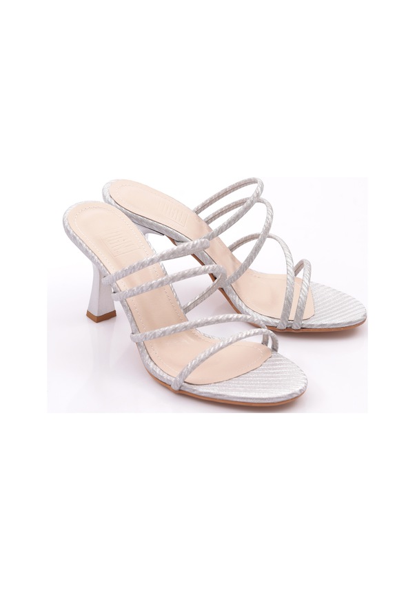 Resim Dgn 905 Kadın Şerit Detayli Topuklu Terlik Gümüş Simli 
