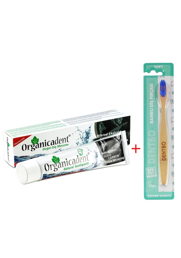 Organicadent Aktif Karbon Ekstra Beyazlatma Bitkisel Diş Macunu 105 G + Dentbo Bambu Diş Fırçası Mavi