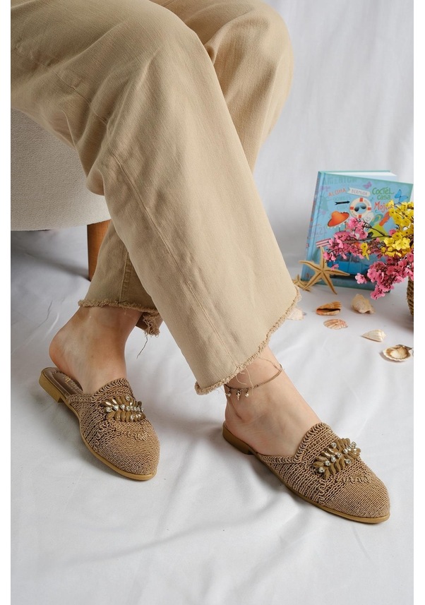 Resim Noemi Taş Detaylı Örme Kadın Terlik 001 