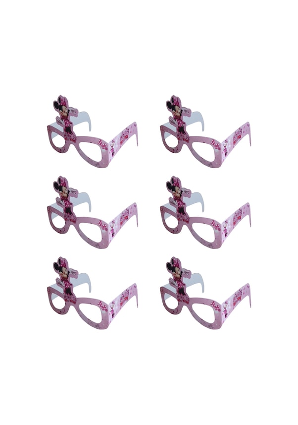 Resim Minnie Mouse Temalı Kağıt Gözlük 6 Adet Parti Gözlüğü Tüm Yaşlar 