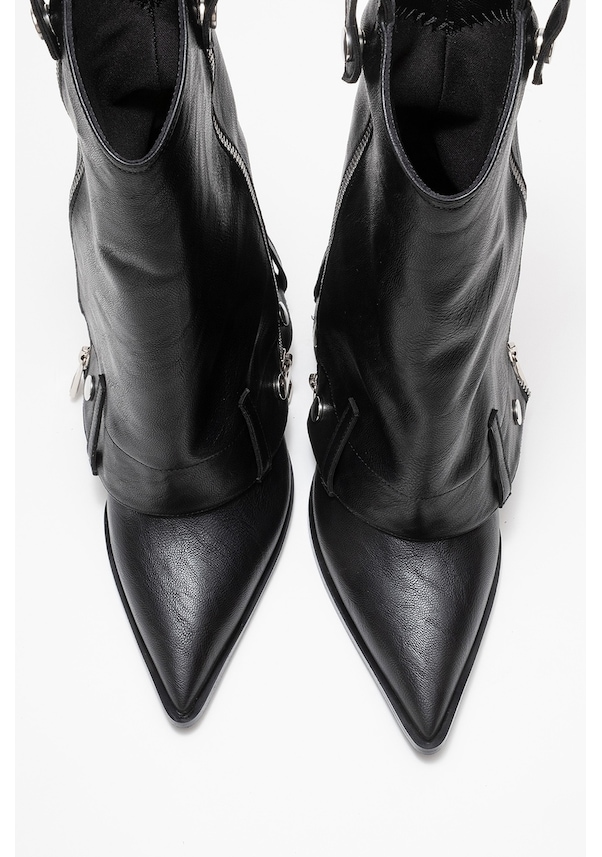 Resim Luvi Shoes Lola Siyah Fermuarlı Sivri Burunlu Kadın Topuklu Bot Siyah 