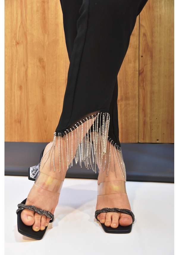 Resim Prego Benice Şefaf Ökçeli Taş Biyeli Kadın Topuklu Terlik Siyah Te264 S Siyah 