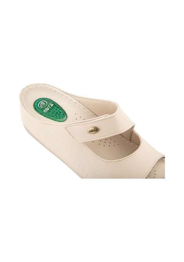 Resim Muya Anyar Anatomik Taban Jel Destekli Topuk Dikeni Dört Mevsim Kadın Terlik Krem 