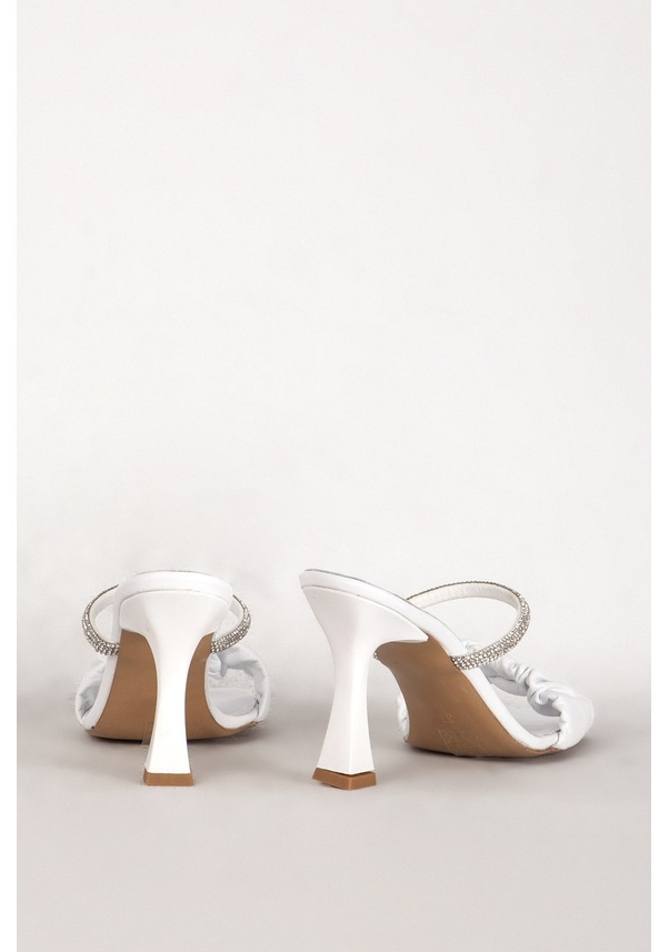 Resim Dericlub 7716 Gerçek Deri Kadın Taşlı Topuklu Terlik Beyaz 