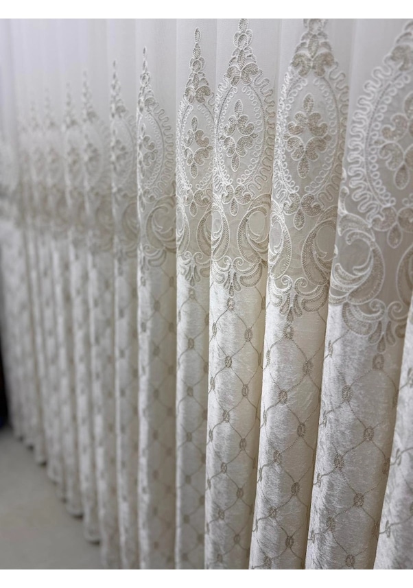 Resim Nivemeshome Nova Gold Detaylı 1/3 Pileli Tül Perde Apm 400x280 