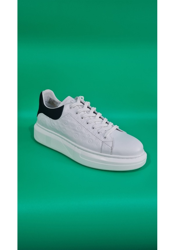 Resim Marcomen Bağcıklı Lv Model Baskılı Kalın Düz Taban Sneaker Ayakkabı 21006 Beyaz Siyah 