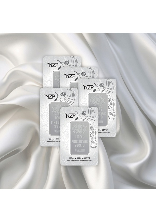 Resim 5 Adet 100 Gr Nizipli Gümüş Külçe 