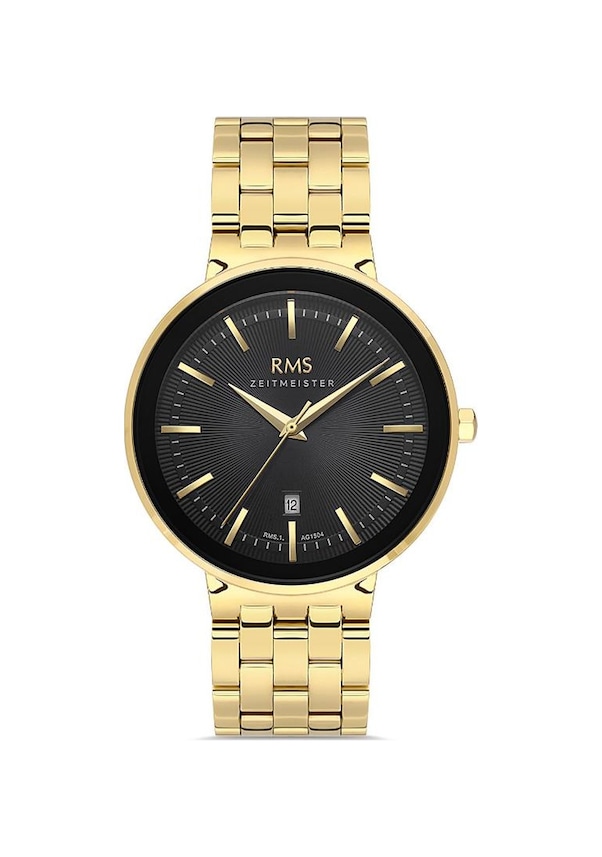 Resim Rms Zeitmeister Rms.1.ag1504.06 Klasik Tasarım 5 Atm Suya Dayanıklı Çelik Kordonlu Altın Renk Erkek Kol Saati 