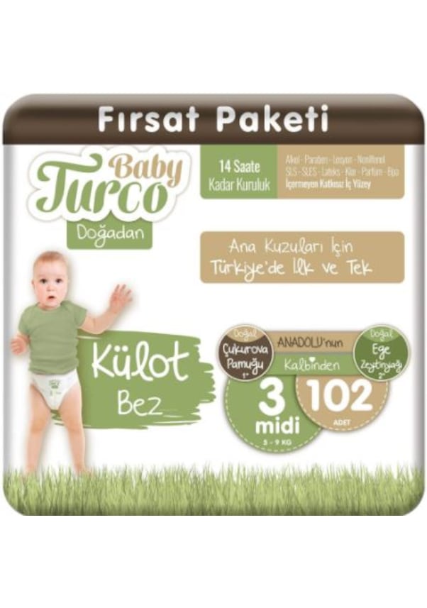 Baby Turco Doğadan Külot Bez 3 Numara Midi Fırsat Paketi 102 Adet