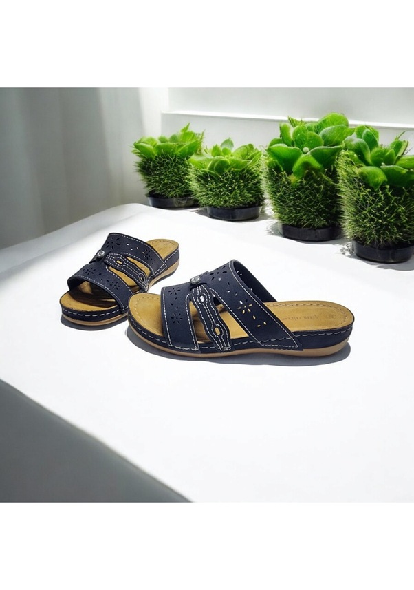 Resim Kadın Günlük Taş Detaylı Çiçek Baskılı Ev Ve Dışarı Terliği Siyah 