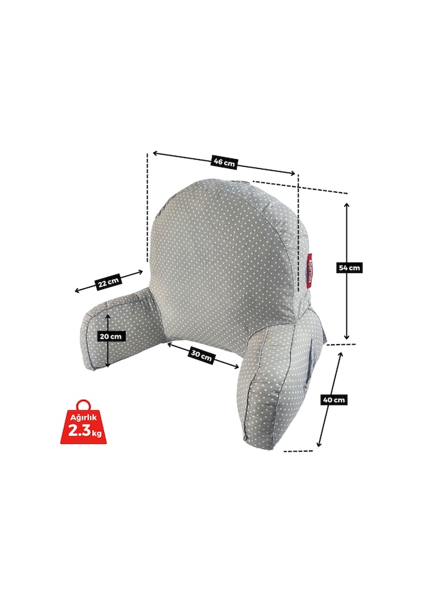 Resim Xpermate Kolçaklı Okuma Yastığı Sırt Minderi TV İzleme Yastığı Bel Destek Ergonomik Fermuarlı Yastık Gri 