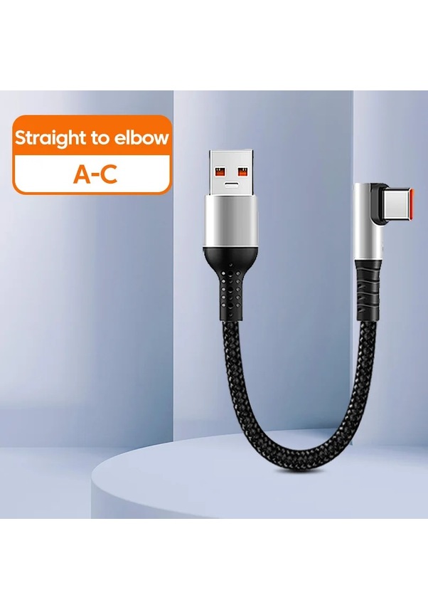 Acquista Cavo di ricarica corto da USB a tipo C da 25 cm, gomito da 90 gradi, cavo di ricarica rapido 2,4 A in Italia a partire da 1.84