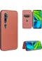 Xiaomi Mi Cc9 Pro Karbon Fiber Doku Yatay Flip Tpu Pc Pu Deri Kılıf Kart Yuvası İle Kahverengi