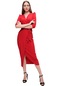 Kadın Kırmızı Kruvaze Yaka Elbise-13579-kırmızı