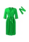 Ikkb Yeni Düz Renk Pileli Askılı Büyük Beden Elbise Yeşil