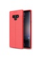 Tecno - Samsung Galaxy Uyumlu Note 9 - Kılıf Deri Görünümlü Auto Focus Karbon Niss Silikon Kapak - Kırmızı