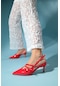 Luvishoes Magra Kırmızı Rugan Sivri Burun Arkası Açık İnce Topuklu Kadın Ayakkabı