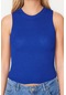 Moda Bisiklet Yaka Triko Slim Düz Desen Casual Günlük Crop Kolsuz Bluz Saks