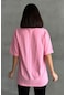 Kadın Vintage Baskılı Bisiklet Yaka Oversize T-shirt Pembe