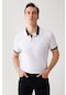 Avva Erkek Beyaz Yakası Çizgili Standart Fit Normal Kesim 2 Düğmeli Polo Yaka T-Shirt E001036