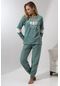 Fawn 5024 Peluş Welsoft Polar Kışlık Yumoş Kadın Pijama Takımı Yeşil