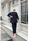 Larisa Cep Detaylı Bürümük İncili Tunik Pantolon Taşlı İkili Takım - 71121 - Siyah-siyah