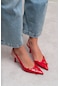 Platte Kırmızı Rugan Kemer Detay Bilek Bağlı Kadın Topuklu Ayakkabı