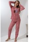 Fawn 5015 Peluş Welsoft Polar Kışlık Ayıcıklı Yumoş Kadın Pijama Takımı Pudra