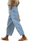 Mengtuo İlkbahar ve Yaz Orta Bel Bol Gündelik Kadın Pantolonu - Açık Mavi