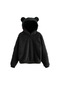 Siyah Kadınlar Uzun Sonbahar Kış Kollu Tavşan Kulak Hood Kazak Peluş Sıcak Hoodie Siyah