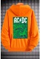 Ac Dc Baskılı Kapüşonlu Sweatshirt Turuncu
