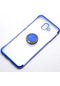 Tecno - Samsung Galaxy Uyumlu J6 Plus - Kılıf Yüzüklü Kenarları Renkli Arkası Şeffaf Gess Silikon - Mavi