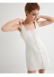 Koton Mini Tüvit Elbise Salopet İnci Düğme Detaylı Cepli Slim Fit Ekru 4sal80139ıw