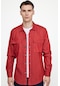 Tudors Slim Fit Denim Çift Cep Kapaklı Metal Düğme Erkek Kırmızı Gömlek 27266 Kırmızı