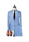 Ikkb İlkbahar ve Sonbahar Erkek Moda Düz Renk İş Rahat Takım Elbise 2 Parçalı Set Açık Mavi