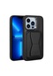 Kilifone - İphone Uyumlu İphone 12 Pro Max - Kılıf Kart Bölmeli El Tutacaklı Stand Olan Pu Deri Memo Kapak - Siyah