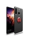 Noktaks - Huawei Uyumlu Huawei Y6p - Kılıf Yüzüklü Auto Focus Ravel Karbon Silikon Kapak - Siyah-kırmızı
