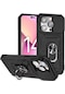 İphone 12 Pro Max Yüzüklü Mıknatıslı Standlı Manyetikli Zırh Kılıf Ultra Koruyucu Sert Silikon Kızaklı - Siyah