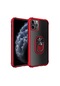 Noktaks - iPhone Uyumlu 11 Pro Max - Kılıf Yüzüklü Arkası Şeffaf Koruyucu Mola Kapak - Kırmızı