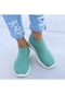 Yeşil Kadın Spor Ayakkabı Örgü Çorap Koşu Ayakkabıları Nefes Alabilen Bağcıksız Ayakkabı Açık Havada