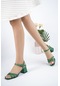 Aymood Düğümlü Tokal Kadın Topuklu Ayakkabı 5 CM Yeşil Cilt - 36