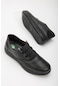 Hakiki Deri Atom Model Streç Yüzlü Siyah Büyük Beden Kadın Günlük Ayakkabı Ortopedik-2690-siyah
