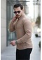 Erkek Taba Basic %100 Pamuklu Dökümlü Kumaş Uzun Kollu Salaş Gömlek Taba
