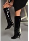 Fox Shoes N749204008 Siyah Rugan Alçak Topuklu Kadın Çizme Siyah-rugan Siyah