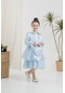 Kısa Ceketli Ön Şeritli Eteği Tütülü Çantalı Kız Çocuk Elbise - Mavi