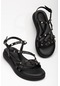 Baretli Troklu Kalın Taban Cilt Siyah Kadın Dolgu Topuk Sandalet-3067-siyah