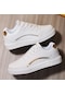Altın Tuınanle Beyaz Ayakkabı Kadın Pu Deri Spor Ayakkabı Flats Kaykay Spor Ayakkabı