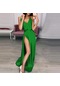 İkkb Kadın V Yaka Askılı Yırtmaçlı Abiye Elbise Yeşil
