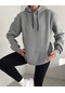 Bella Dossi Kadın Baskısız Sade Ve Sportif Kalın Kapşonlu Kanguru Cepli Rahat Sweat Hoodie Gri